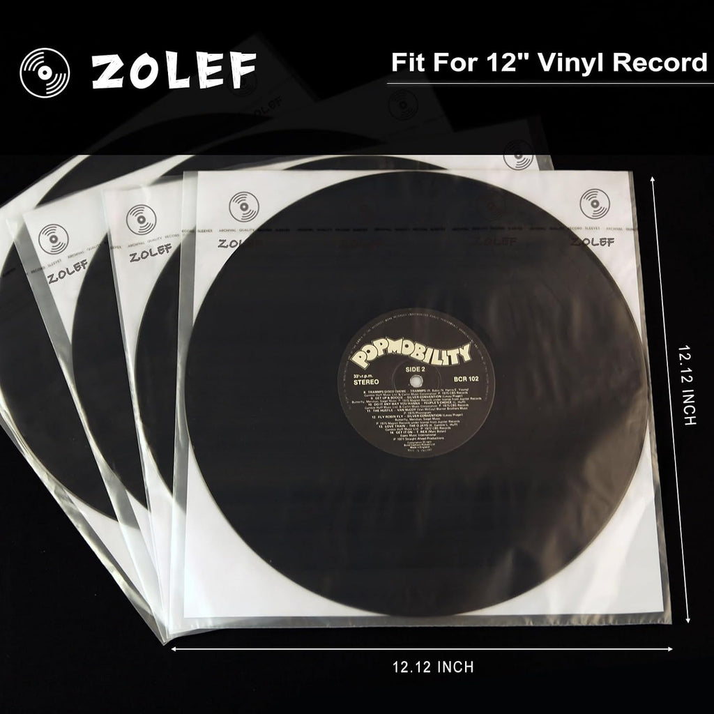 12" Vinyl Record Sleeves Inner 50 Pack, Thicker 3-Ply Anti Static Archival LP Master Style Inner Sleeve with Rice Paper for 33 RPM Records Protection