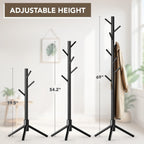 Hupmad Wooden Tree Coat Rack Stand,Sturdy Freestanding Coat Rack with 8 Hooks,3 Adjustable Height for Child Adult,Wood Coat Stand Tree Fits Entryway Bedroom Office for Bags,Hats, 2 Pack