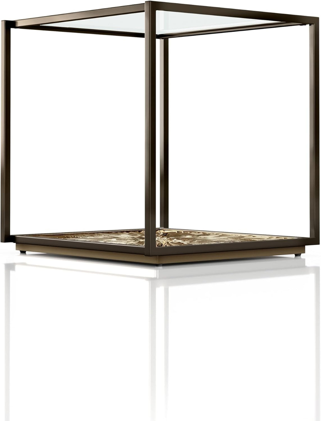 24/7 Shop at Home Aureum Modern 24-inch 1-Shelf Glass Top End Table with Sunburst Bottom Panel, Metal Frame for Living Room, Office, Antique Gold & Black