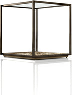 24/7 Shop at Home Aureum Modern 24-inch 1-Shelf Glass Top End Table with Sunburst Bottom Panel, Metal Frame for Living Room, Office, Antique Gold & Black