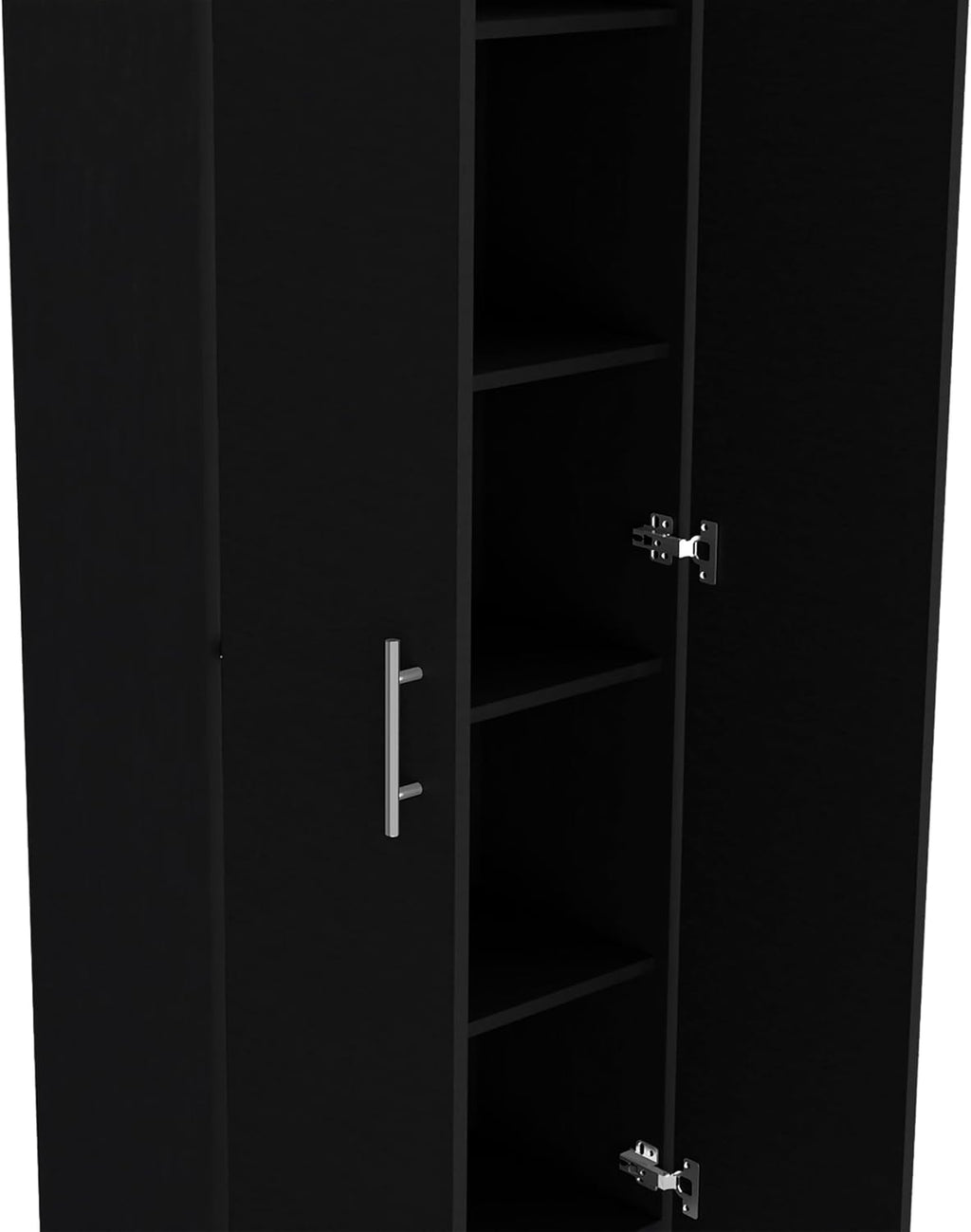 23.6" D*11.9" W*66.8" H Freestanding Kitchen Pantry with 4 Shelves, Double Door, Rectangular Storage Cabinet, Traditional, for Living Room, Dining Room, Black