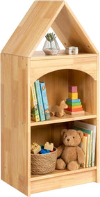 OOOK Rubberwood Montessori Shelf, 3-Tier Toy Organizers and Storage, Wood Corner Cabinet for Kids Room, Playroom, Nursery, Classroom, Kindergarten