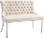 Shenyon Velvet Upholstered Dining Bench with Back, Tufted Loveseat Bench with Silver Stainless Steel Legs and Nailhead Trim, Banquette Seating for Dining Room, Kitchen, Entryway (Beige, Dining Bench)