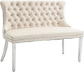 Shenyon Velvet Upholstered Dining Bench with Back, Tufted Loveseat Bench with Silver Stainless Steel Legs and Nailhead Trim, Banquette Seating for Dining Room, Kitchen, Entryway (Beige, Dining Bench)