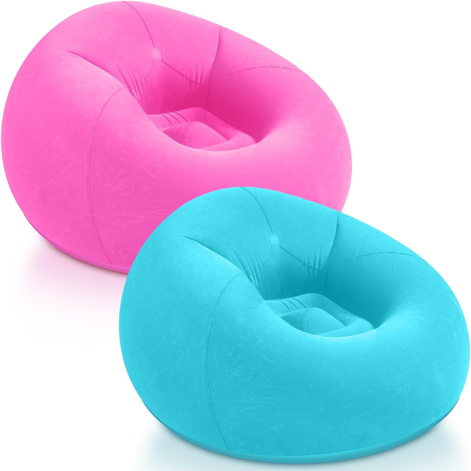 Realspring Inflatable Bean Bag Chairs,Pink,Lake Blue,2 Pcs | Outdoor Blow Up Chairs for Adults, Movie Night Seating, Portable Lazy Sofa Loungers, Backyard Camping Couch