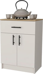 Ivory and Natural Oak 2-Door Kitchen Pantry with 1 Drawer,Buffet Kitchen Sideboard,for Kitchen,Dining Room,15.9 * 23.6 * 33.5