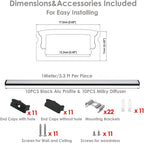 Besseto 10Pack 3.3Ft/1M Black LED Aluminum Channel,LED Strip Light Diffuser Aluminum Channel Profile Housing Extrusion for Under Cabinet Counter and Stairs (Black-10Pack 3.3ft)