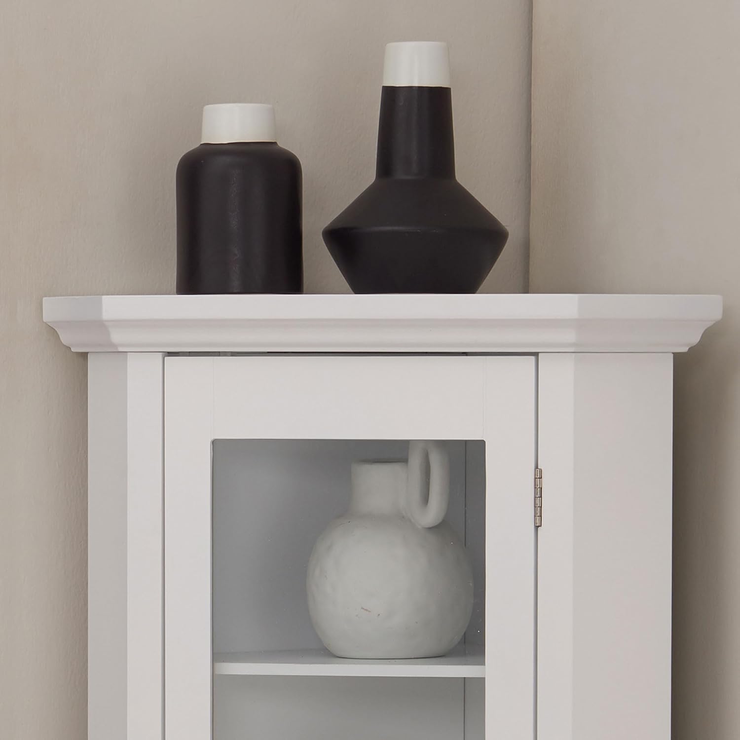 Kings Brand Corner Curio Display Cabinet w/Glass Door & Shelves, White | Glass Door Display – Showcases and Protects Collectibles, Décor, and Accent Pieces with a Clear Glass Door