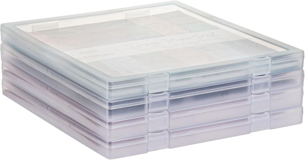 4 Pack Scrapbook Paper Storage, 12x12 Plastic Paper Organizer Box, Stackable Portable Document Holder, Craft Organizer Storage, Photo Storage Box Sticker Art Supplies Organizers (White, 4Pcs)