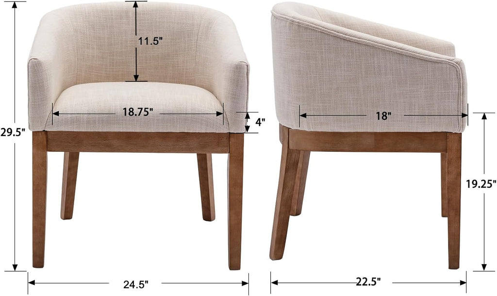 RIVOVA Mid-Century Modern Beige Dining Chairs Set of 8, Linen Upholstered Kitchen Dining Room Chairs with Natural Wood Legs, Curved Backrest Armchairs, Beige
