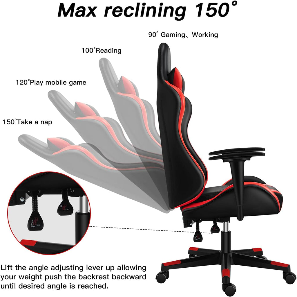 Gaming Chair Office Chair Ergonomic PC Computer Chair Reclining Racing Chair with Headrest and Lumbar Support Gaming Chair for Adults Men Women Teens Desk Chair (Black+red)
