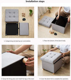 BABYCE Footstool Sofa Stool Storge Ottoman Cube,Comfort Foldable Foot Rest Upholstered Padded Stool Seat Toy Chest Coffee Table with Linen Lid Space Saving-Brown 15x15x14in