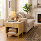 Fluted Cabinet with Storage, Pantry Cabinet for Living Room, Oak