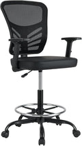 COSTWAY Tall Office Chair, Ergonomic Mesh Back Counter Height Standing Desk Chair w/Adjustable Footrest & Armrests, Rolling Height Adjustable Computer Drafting Chair for Home Office, Black