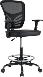 COSTWAY Tall Office Chair, Ergonomic Mesh Back Counter Height Standing Desk Chair w/Adjustable Footrest & Armrests, Rolling Height Adjustable Computer Drafting Chair for Home Office, Black