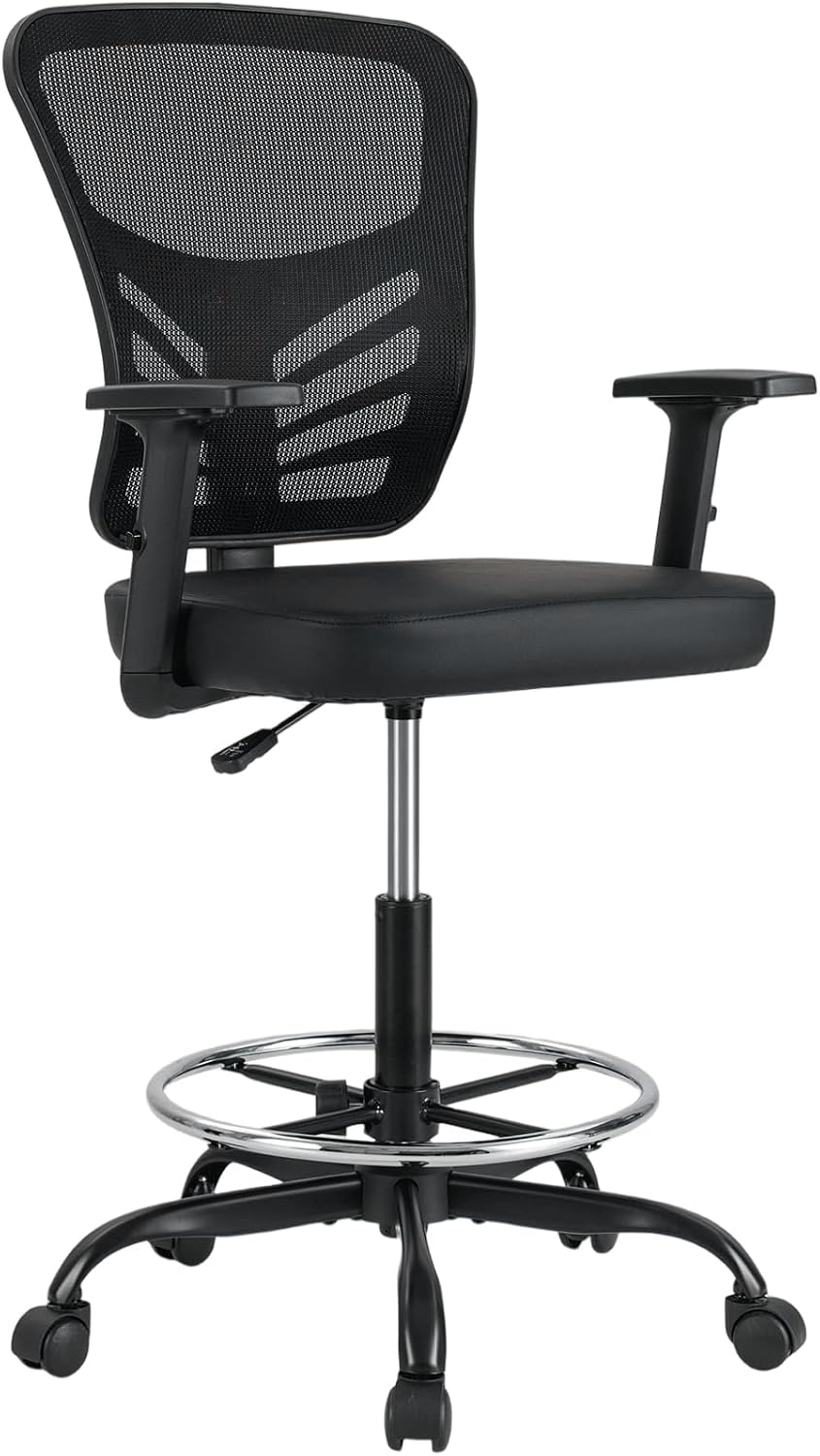 COSTWAY Tall Office Chair, Ergonomic Mesh Back Counter Height Standing Desk Chair w/Adjustable Footrest & Armrests, Rolling Height Adjustable Computer Drafting Chair for Home Office, Black