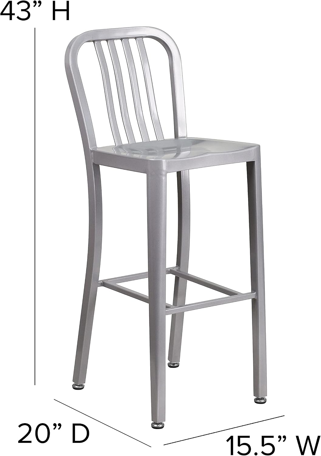 Flash Furniture Gael 30" Commercial Metal Barstools with Footrest, Vertical Slat Back Bar Height Stools for Restaurants and Kitchens, Set of 2, Silver