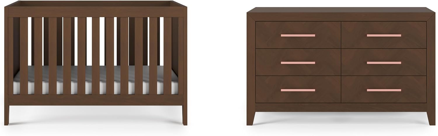 Child Craft Kieran Crib and Dresser Nursery Set, 2-Piece, Includes 3-in-1 Convertible Crib and 3-Drawer Dresser, Grows with Your Baby (Toasted Chestnut)