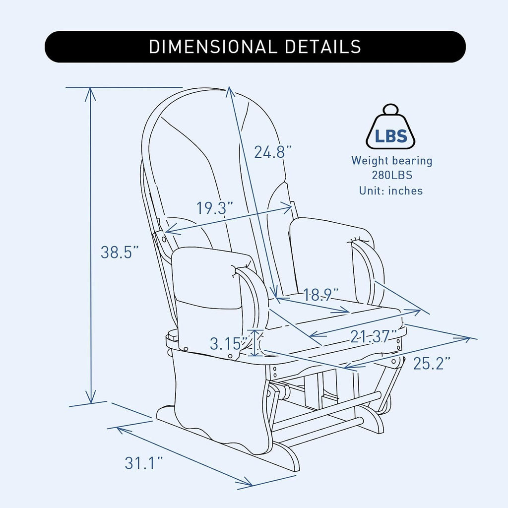 Beech Wood Gliding Rocking Chair for Nursery, Rocking Chair Glider Rocker with Arm Rest, Padded Cushion for Living Room Bedroom Reading Room, 280lbs Weight Capacity, Blue