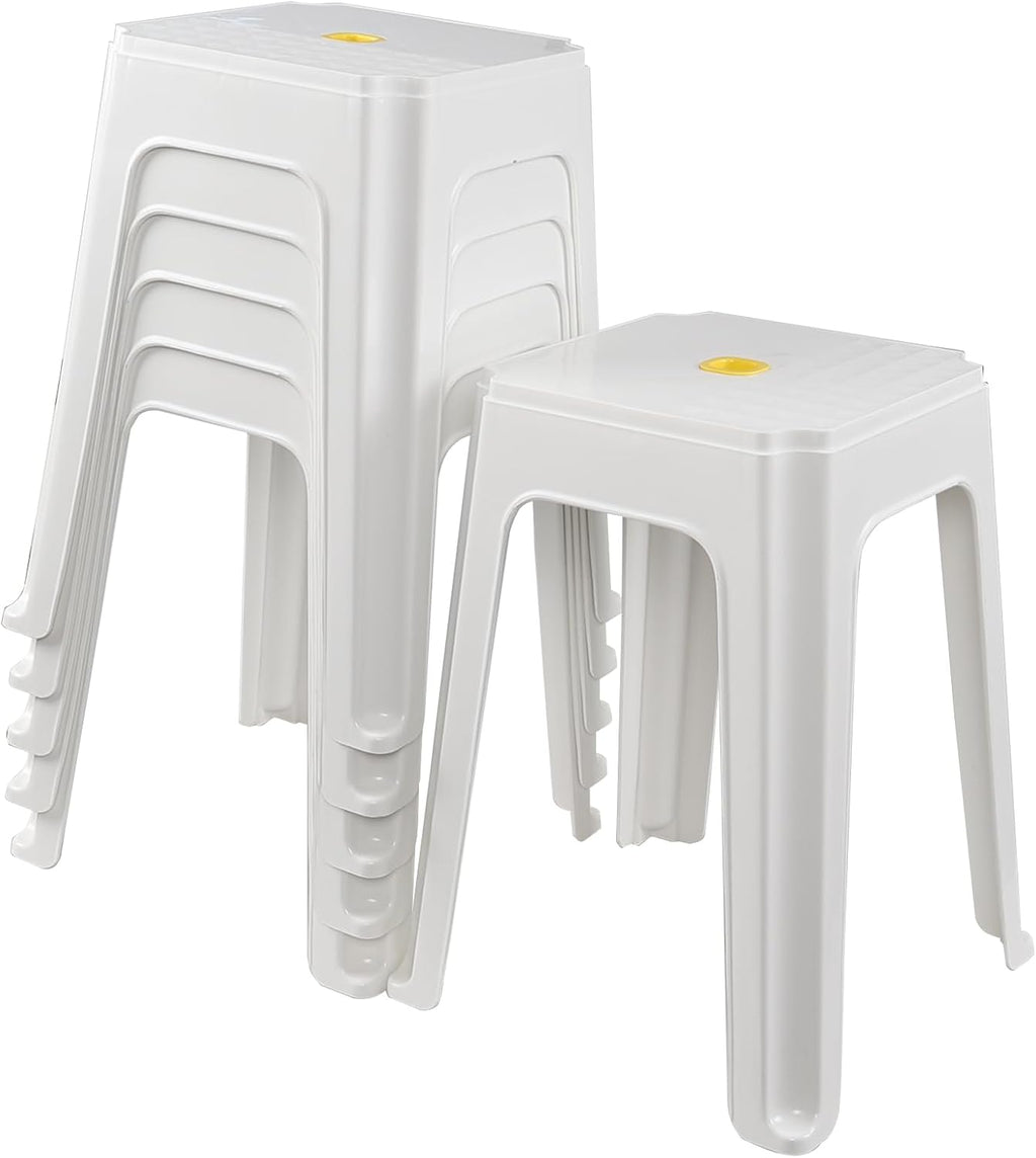 6-Pack White Stack Stools, Stacking Set-Stackable Nesting Stools/Chairs for Home, Office, Classrooms