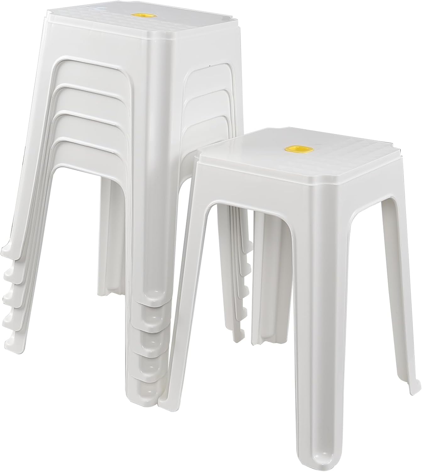 6-Pack White Stack Stools, Stacking Set-Stackable Nesting Stools/Chairs for Home, Office, Classrooms