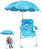 Kids Beach Chair with Umbrella, Kids Beach Chair with Umbrella, Foldable & Detachable Portable Oxford Cloth Cute with Canopy for Outdoor Summer, Blue