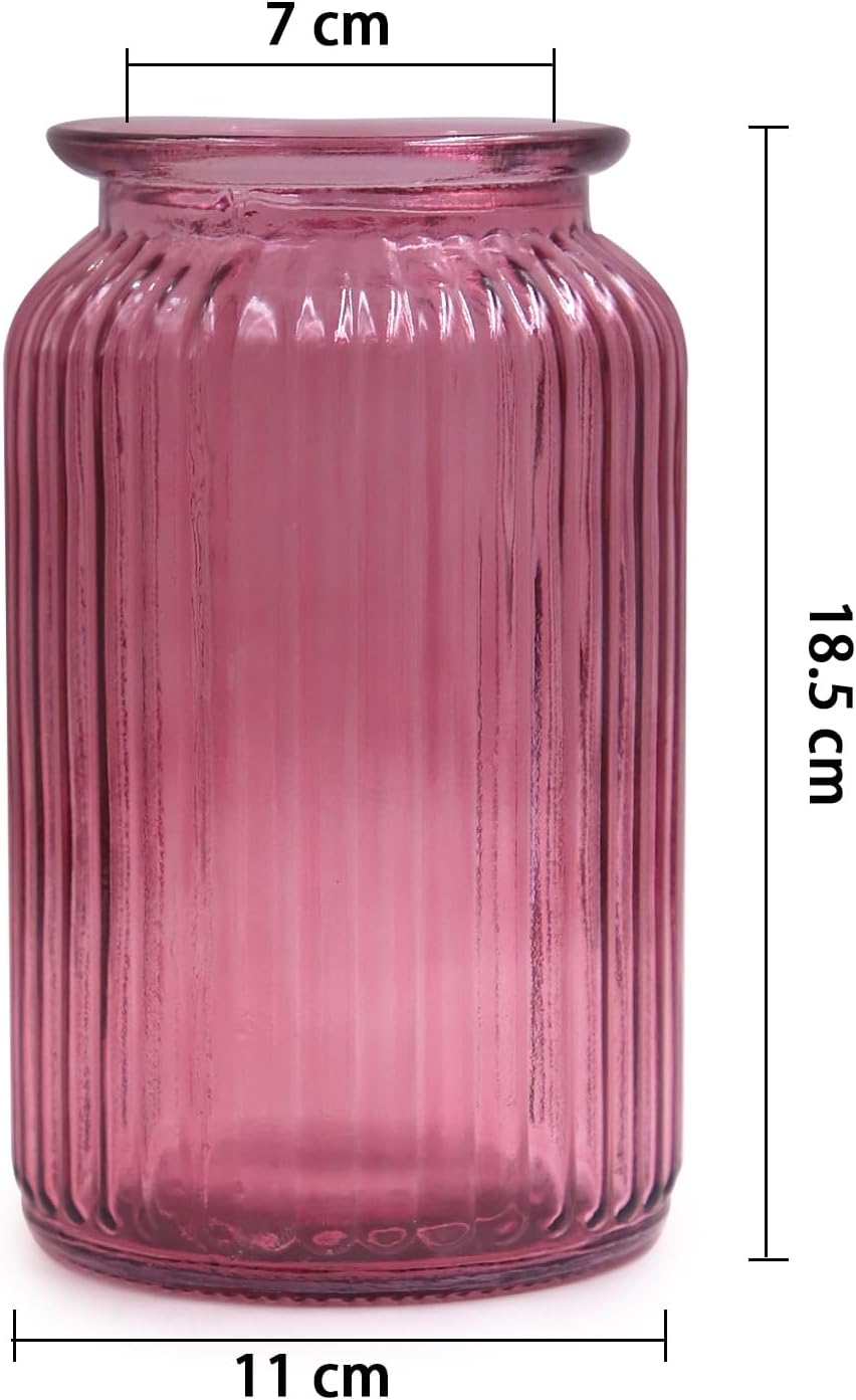 OFFIDIX Glass Vase,7.3 * 4.3in Vertical Line Geometric Faceted Design Flower Vase