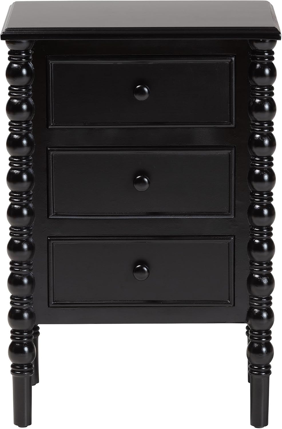 Baxton Studio Malinda Classic Black Wood 3-Drawer End Table with Spindle Legs