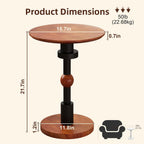 Round End Table, 100% Solid Wood Mid Century Modern Pedestal Side Table, Small Accent Table for Living Room,Bedroom,Balcony, Walnut Finish