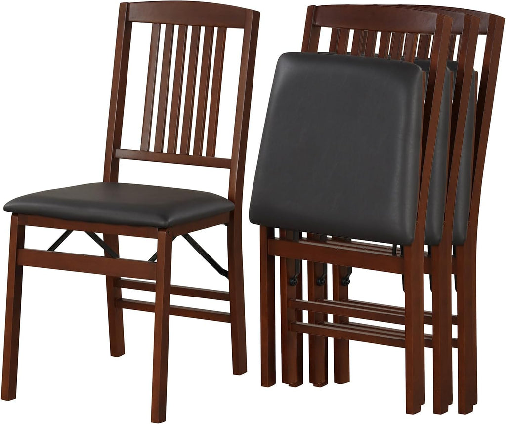 POWERSTONE Folding Dining Chairs Set of 4, Space Saving Foldable Kitchen Chairs with Padded Seat, Slatted Backrest, Solid Wood Frame, No Assembly for Dining Room Apartment Small Spaces