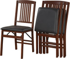 POWERSTONE Folding Dining Chairs Set of 4, Space Saving Foldable Kitchen Chairs with Padded Seat, Slatted Backrest, Solid Wood Frame, No Assembly for Dining Room Apartment Small Spaces