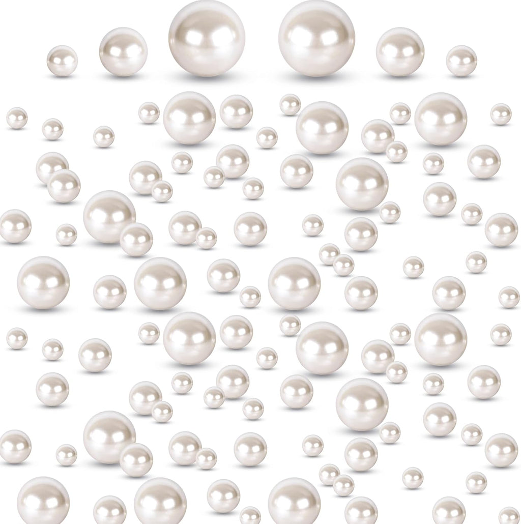 FUTUREPLUSX 200PCS No Hole Pearl Beads, Ivory Pearls for Vase Filler, Floating Candle Decorations, Wedding Party Table Centerpieces & DIY Crafts Decor