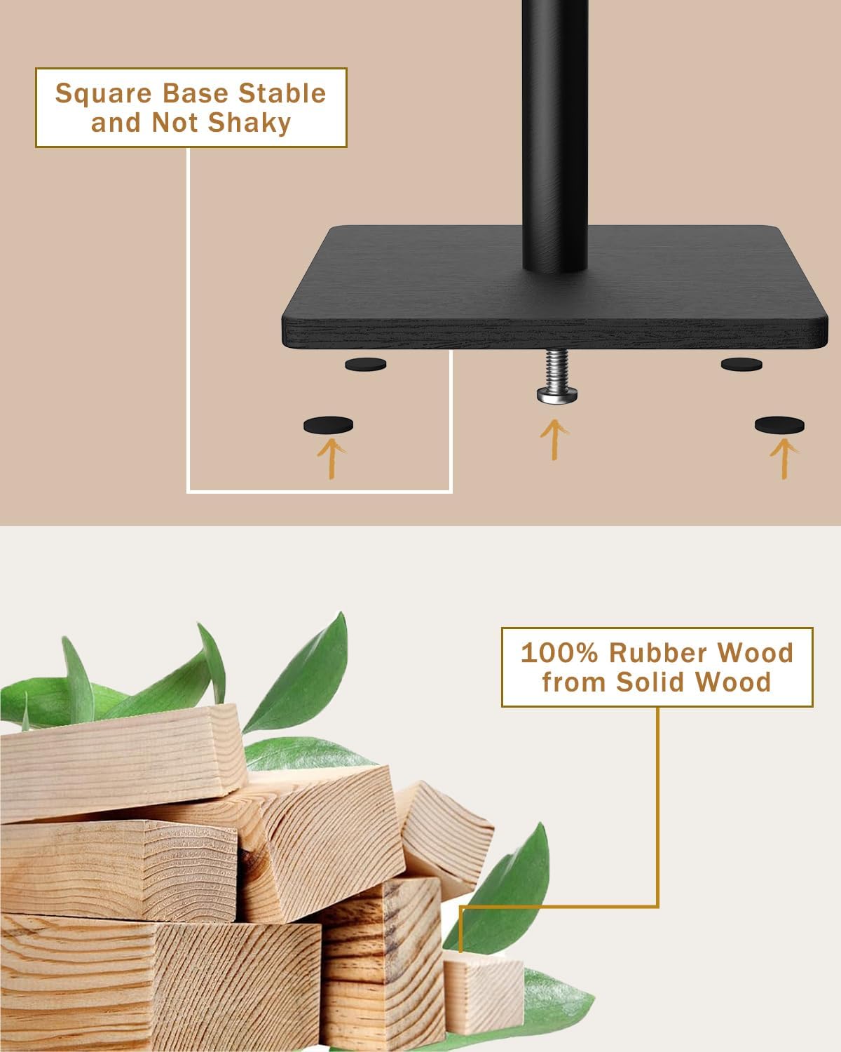 Yawinhe Metal Side Table,Small End Table with 2-Tier Storage Shelves,Coat Rack,Sturdy Wooden Stand Tree with 8 Hooks