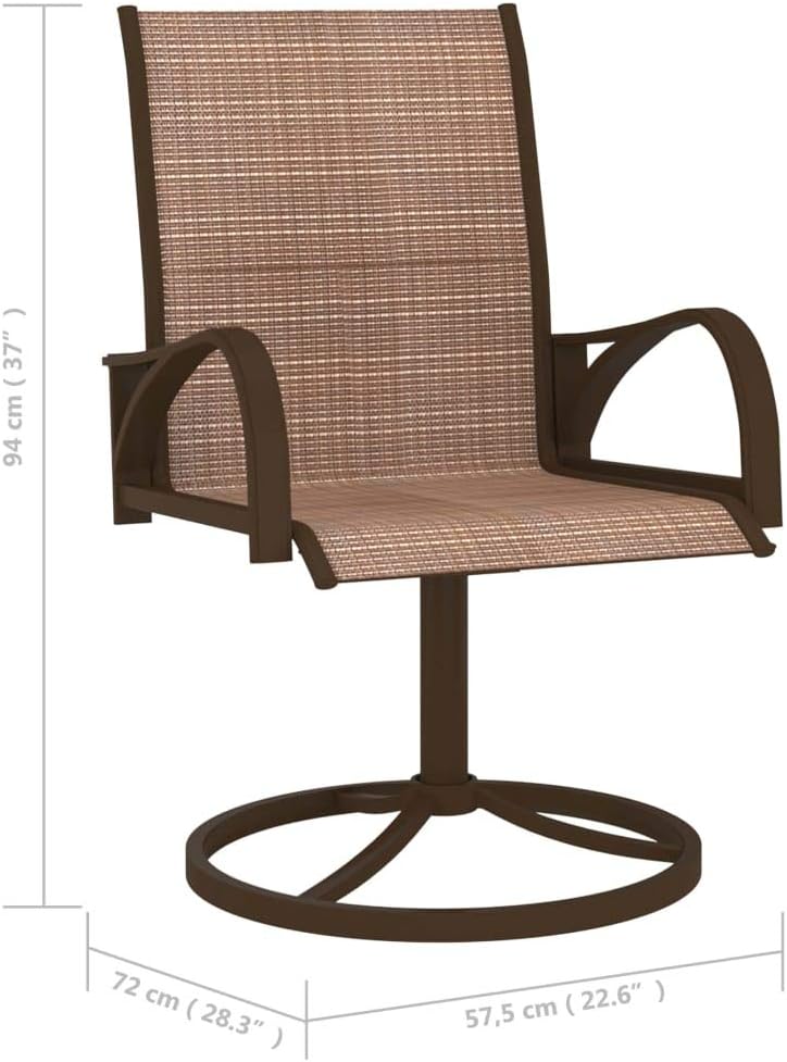 Set of 2 Brown Patio Swivel Chairs with Textilene Sling, Powder-Coated Steel Frame, 360-Degree Swivel Base, Ergonomic Back Support and Curved Arms for Outdoor Garden Lounge