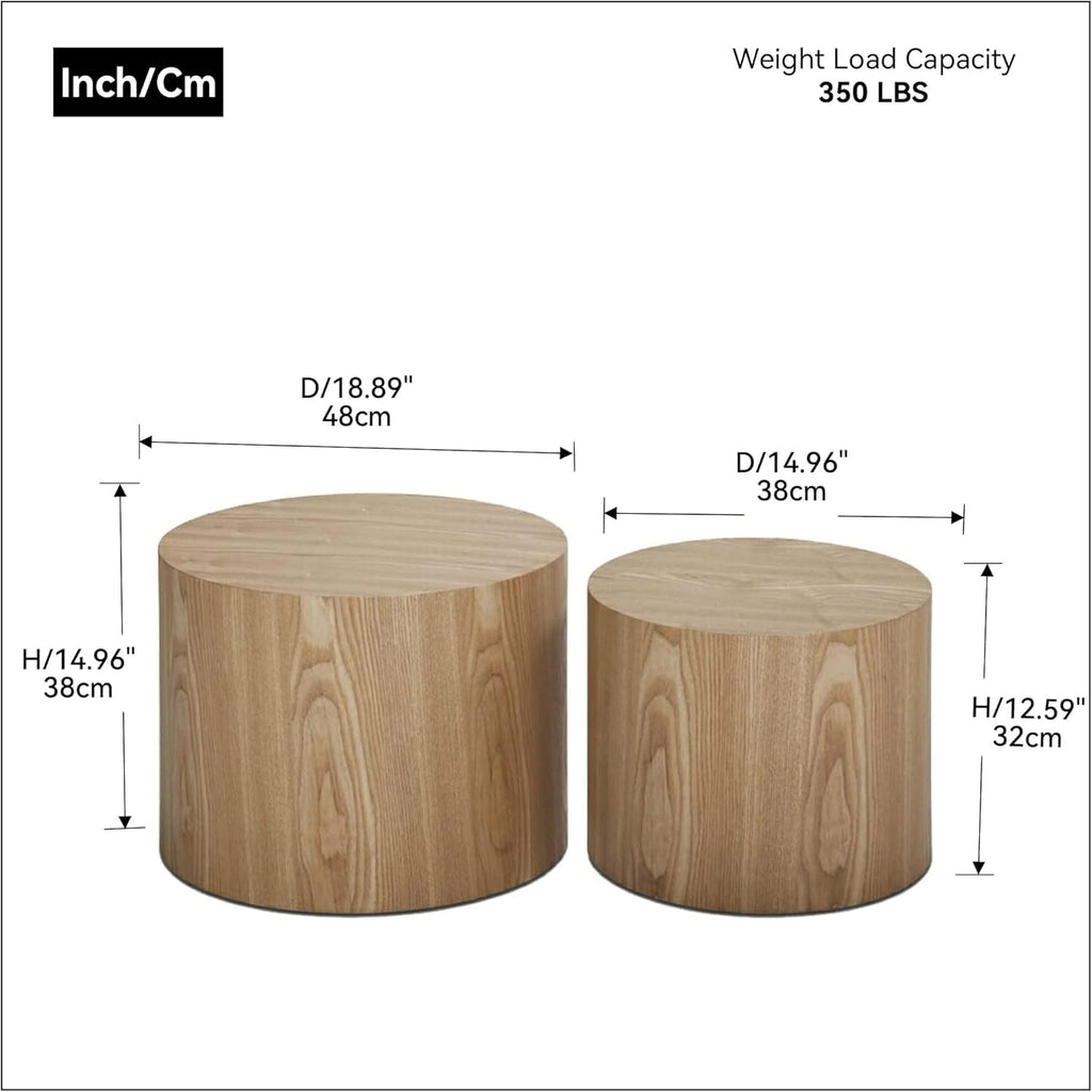 Small Wood Side Table Round Nesting End Table Coffee Tables Nesting Tables Set of 2 for Living Room Bedroom Office No Need Assembly Oak 18.8" W x 14.9" H