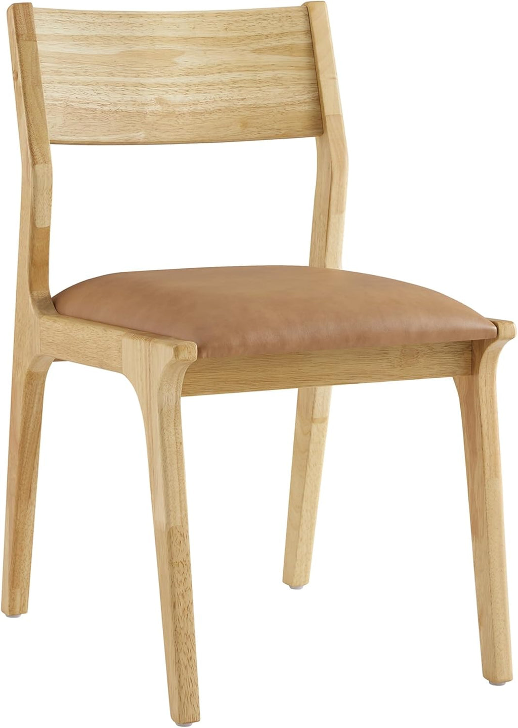 Watson & Whitely Wood Dining Chairs Set of 4, Modern Leather Upholstered Kitchen Chairs with Ergonomic Curved Backrest and Solid Wood Frame, Farmhouse Chairs for Dining Room, Living Room, Camel