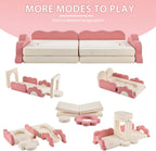 Karl home Kids Couch 12PCS, Modular Kids Play Couch, Indoor Multifunctional Foam Toddler Sofa with Flower Shape, Sectional Convertible Sofa Imaginative Furniture Play Set for Playroom, Pink & White
