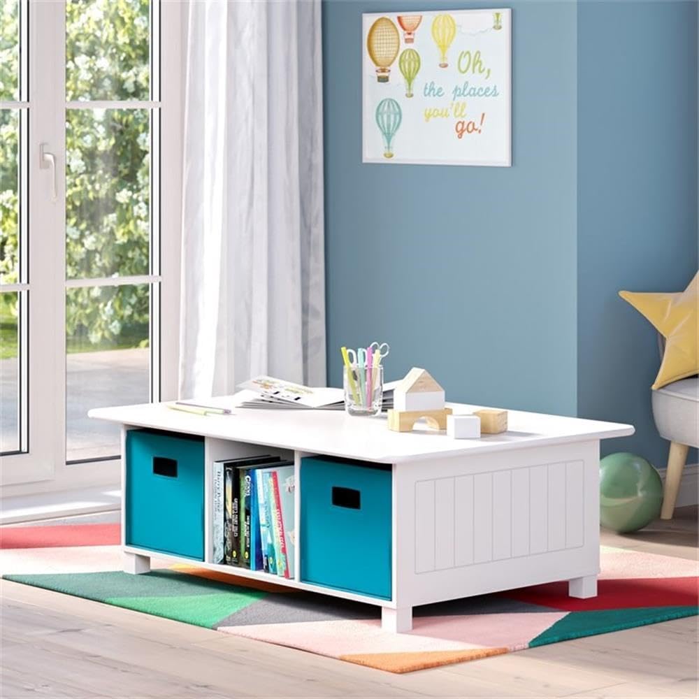 RiverRidge Kids Desk and Activity Table with 6 Storage Cubbies for Folding Bins - Art Craft or Train Table Design for Play Area Toy Organization - White
