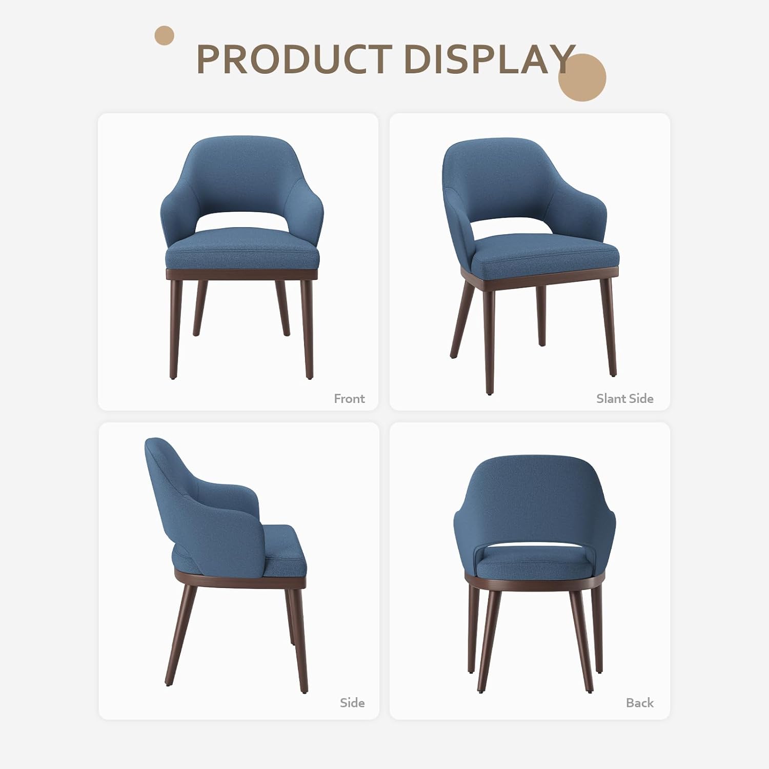 MALOL Wooden Dining Chairs Set of 2, Modern Fabric Upholstered Dining Room Chair, Kitchen Side Chairs, Farmhouse Dinner Chair with Open Back for Kitchen, Blue