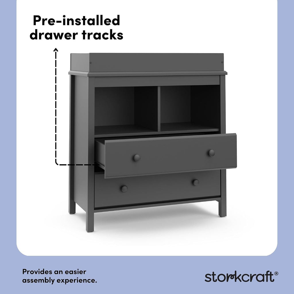 Storkcraft Alpine 2 Drawer Changing Table Chest, Gray | GREENGUARD Gold Certified, Dresser for Nursery, Changing Table with Drawers, Removable Changing Table Topper