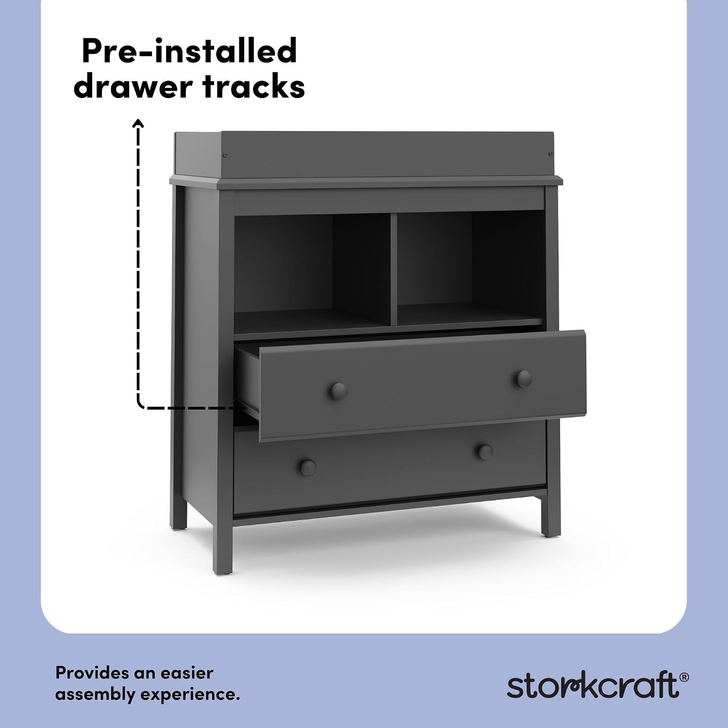 Storkcraft Alpine 2 Drawer Changing Table Chest, Gray | GREENGUARD Gold Certified, Dresser for Nursery, Changing Table with Drawers, Removable Changing Table Topper
