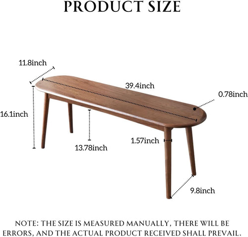 100% Solid Oak Indoor Dining Bench, Wood Bench for End of Bed with Safety Rounded Corners, Entryway Benches for Farmhouse, Kitchen, Living Room(Walnut,12" L x 39.5" W x 16.2" H)