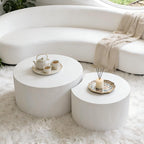 KEVINSPACE Coffee Table Set of 2 Modern, Living Room Nesting Table Round 2-Piece, No Assembly Required Wooden Circle End Table Set Accent Furniture for Bedroom Balcony Library,White