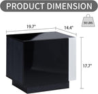 AMERLIFE 2PCS Entertainment Center Side Table Set with Storage, Modern High Gloss End Tables with 2 Cabinet Doors, for Living Room/Bedroom/Office, Black