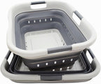 SAMMART 41L (10.8 gallon) Set of 2 Collapsible 3 Handled Plastic Laundry Basket-Foldable Pop Up Storage Container/Organizer-Space Saving Hamper/Basket (2, Grey/Dark Grey)