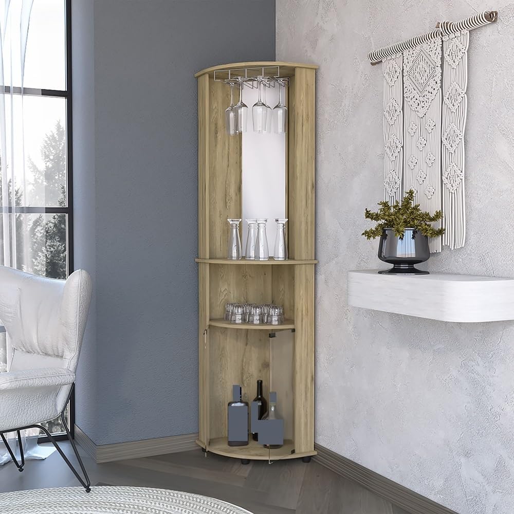 Farmhouse Rustic Corner Cabinet, Storage Locker 3-Tier Shelf with Glass Rack,for Kitchen Home