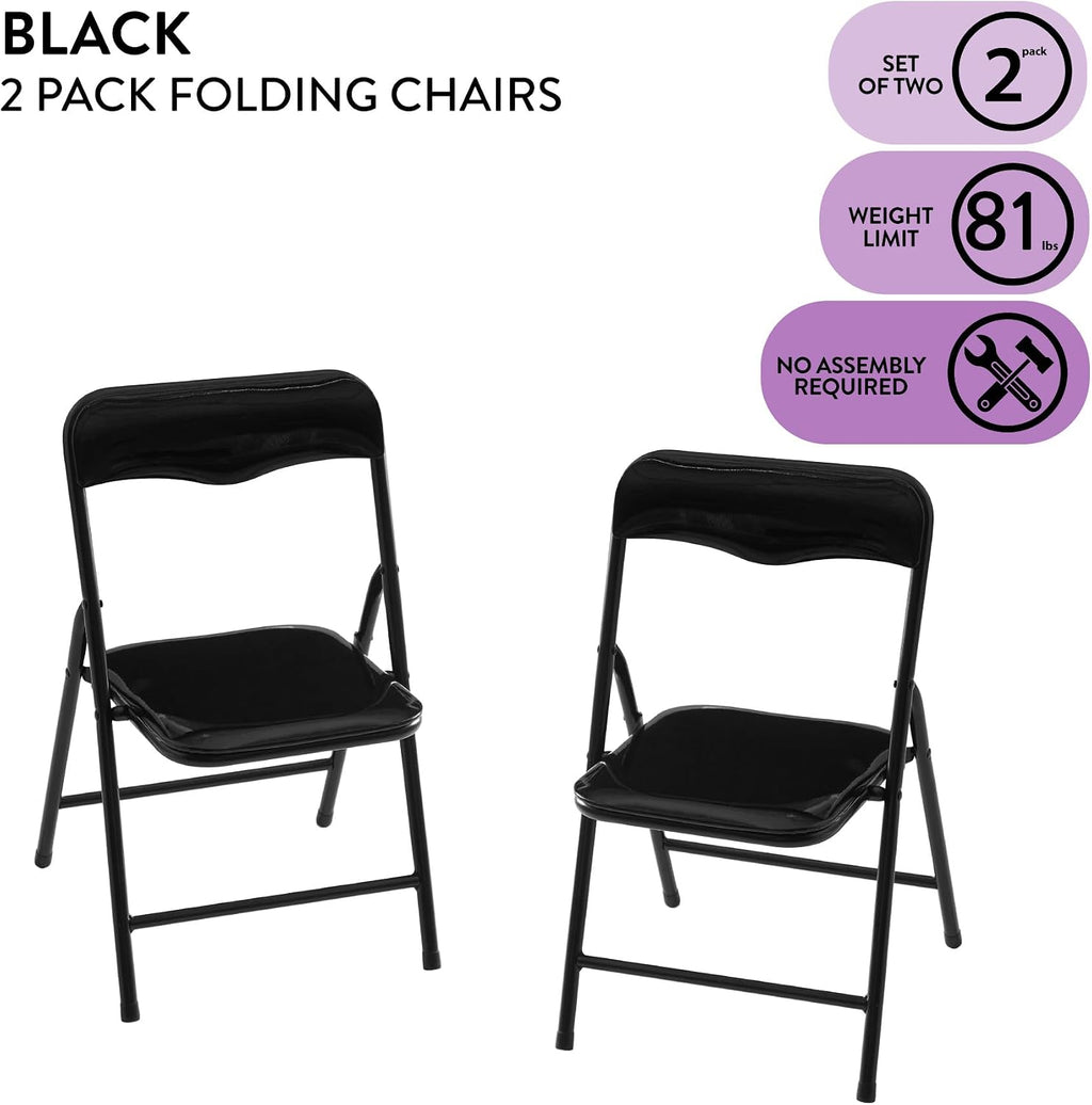 Heritage Kids Padded Folding Chair for Kids, Set of 2, Black, Ages 3+