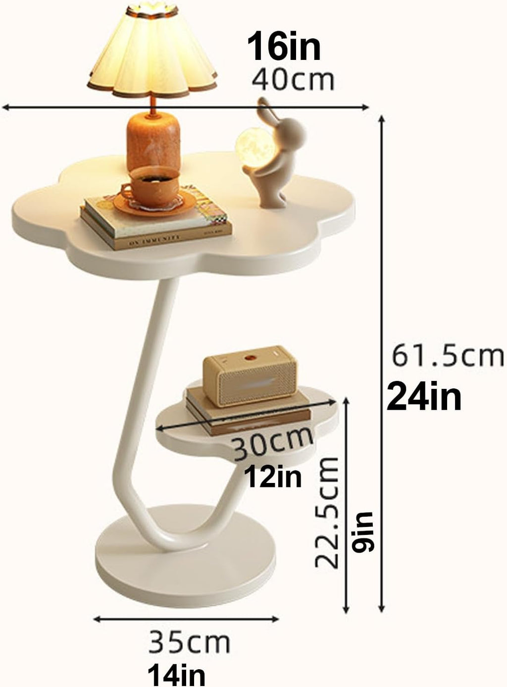 Flower-Shaped Side Table, 2 Layers End Table for Sofa, Nightstand, mesa Auxiliar, Metal Frame, for Home Living Room Kitchen Garden Bedroom Office(White)