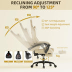 Gaming Chair Racing for Adult, Office Chair with Footrest Massage Lumbar Cushion, Velvet Fabric Reclining Video Game Chairs, Ergonomic Computer Chairs Height Adjustable, for Home Streaming, Beige