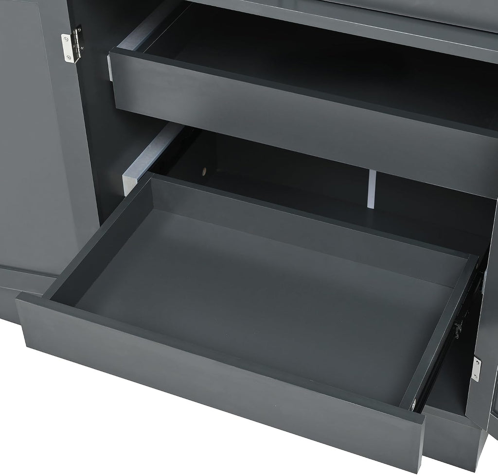 Tall Kitchen Pantry Cabinet with 4 Drawers, Door Shelves and Pull-Out Trays, Freestanding Buffet with Hutch for Dining Room, Living Room, Home Office (Gray-T)